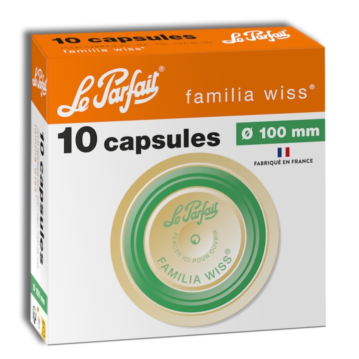 Boite de 10 capsules Familia Wiss Le Parfait, Ø 82 mm ou Ø 100 mm