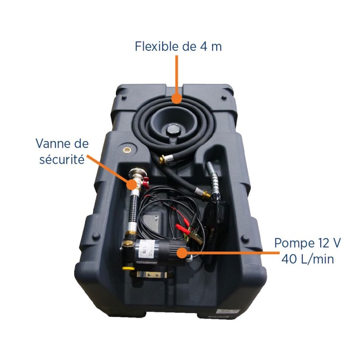 Cuve de ravitaillement mobile fuel Renson - 200 L - Pompe 12V 40L/min