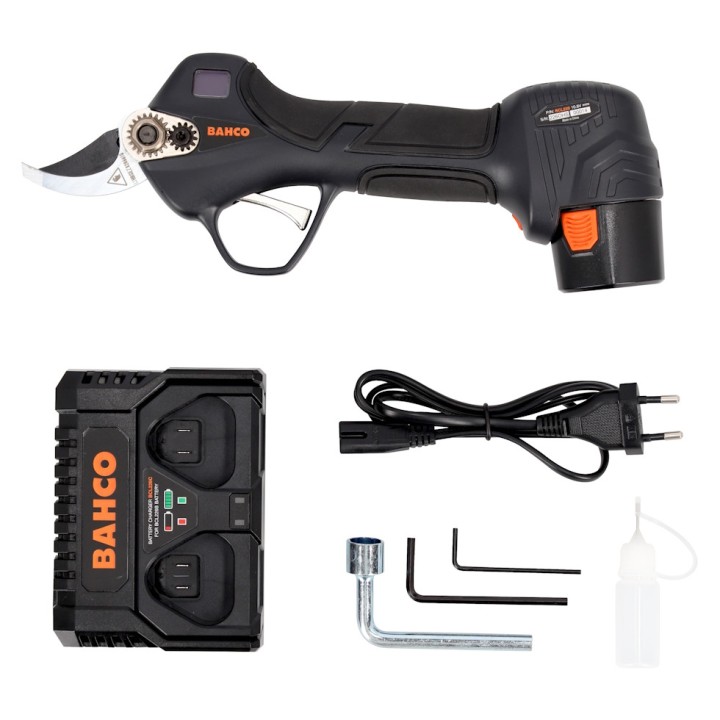 Sécateur électrique sans fil à batterie Bahco BCL226 avec 2 batteries, chargeur et accessoires