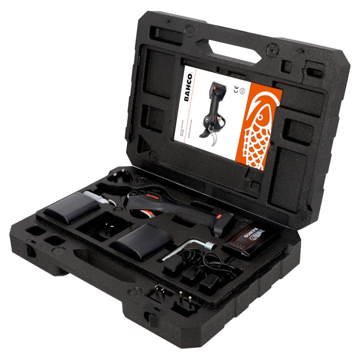 Sécateur électrique sans fil à batterie Bahco BCL240 avec 3 batteries, chargeur et accessoires