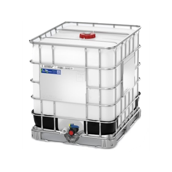 Cuve de stockage transparente 1000L type Container IBC Alimentaire Certifié FSSC22000 + FDA et Carburant certifié UN