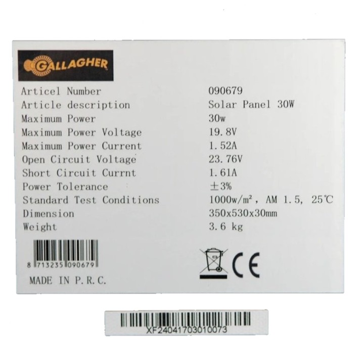 Panneau solaire 120 W avec régulateur Gallagher