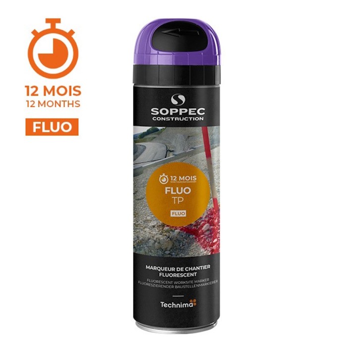 Bombe de peinture traceur chantier Fluo TP 500 ml Soppec