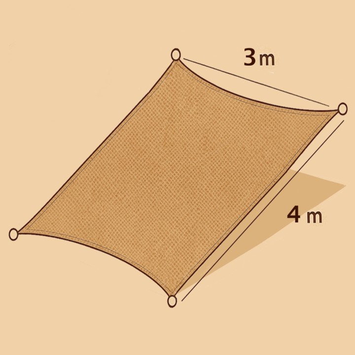 Toile d'ombrage naturelle en jute rectangulaire 3 x 4 m avec fixation