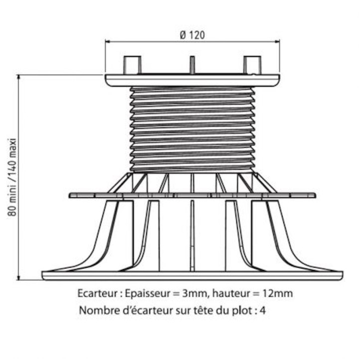 Plot Terrasse Dalle Réglable Hauteur 80-140 mm Gamme Essentiel Jouplast,  paquet de 11 unités