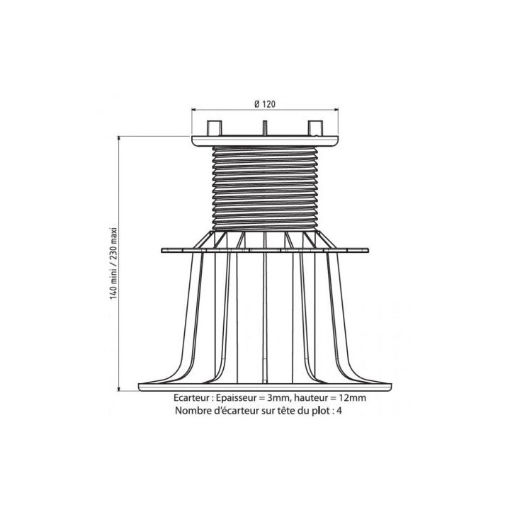 Plot Terrasse Dalle Réglable Hauteur 140-230 mm Gamme Essentiel Jouplast,  paquet de 11 unités