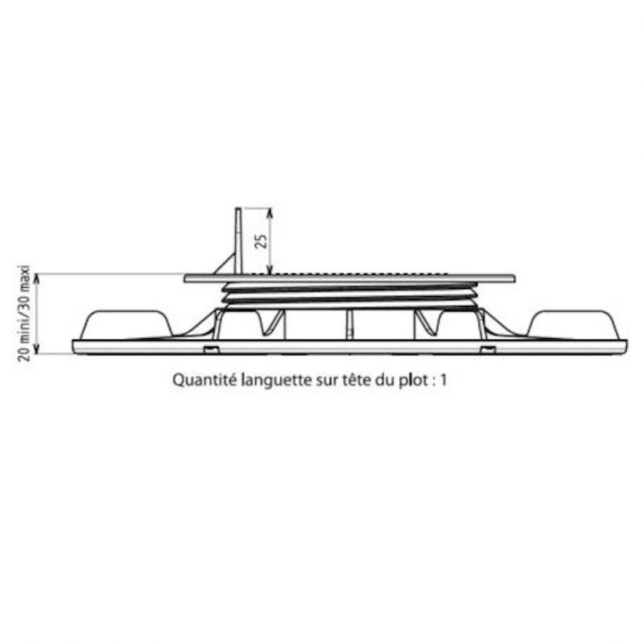 Plot Terrasse Bois ou Composite Réglable Hauteur 20-30 mm Gamme Essentiel Jouplast, paquet de 12 unités