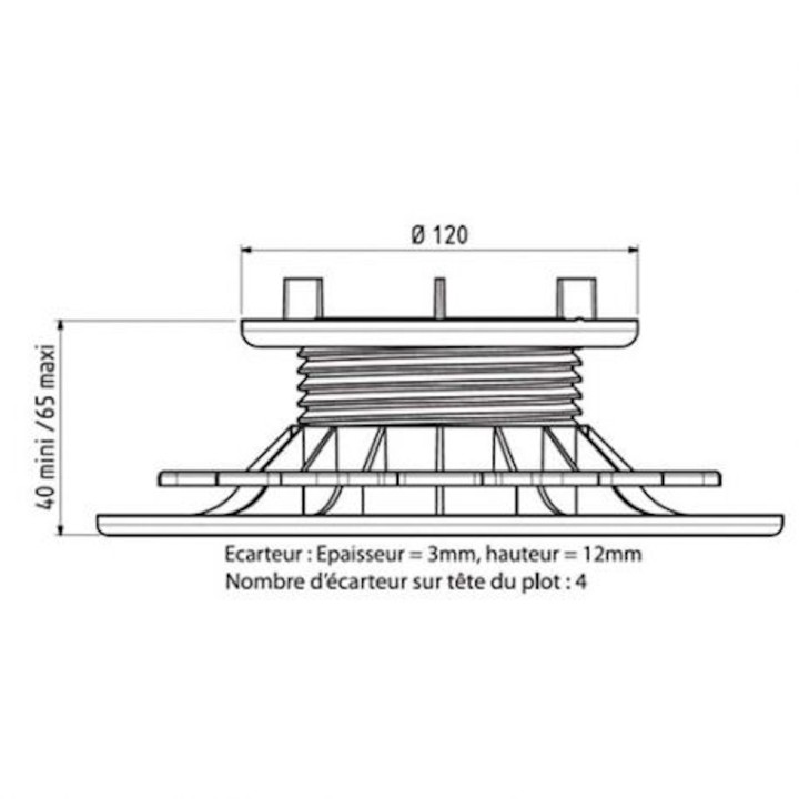 Plot Terrasse Bois ou Composite Réglable Hauteur 40-60 mm Gamme Essentiel Jouplast, paquet de 11 unités