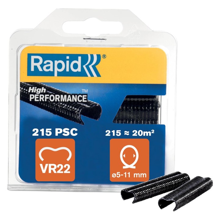 Agrafes grillage Rapid VR22 Plastifiées Noir - Étui de 215 unités