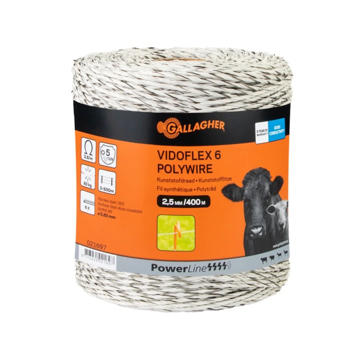 Fil conducteur clôture Vidoflex 6 PowerLine blanc long. 400 m Gallagher