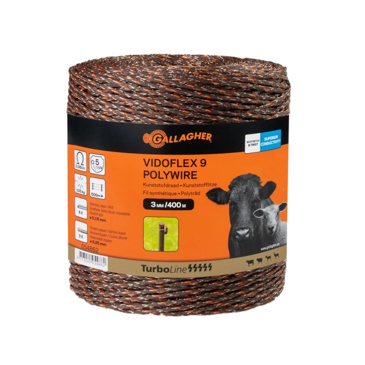 Fil conducteur clôture Vidoflex 9 Turboline Plus terra long. 400 m Gallagher