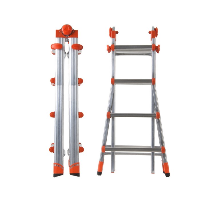 Échelle multifonction télescopique aluminium 4+4 échelons, hauteur travail max. 3,20 m ou 4,70 m