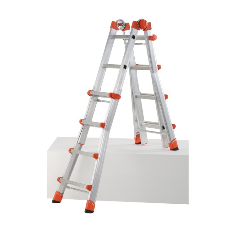 Échelle multifonction télescopique aluminium 4+4 échelons, hauteur travail max. 3,20 m ou 4,70 m
