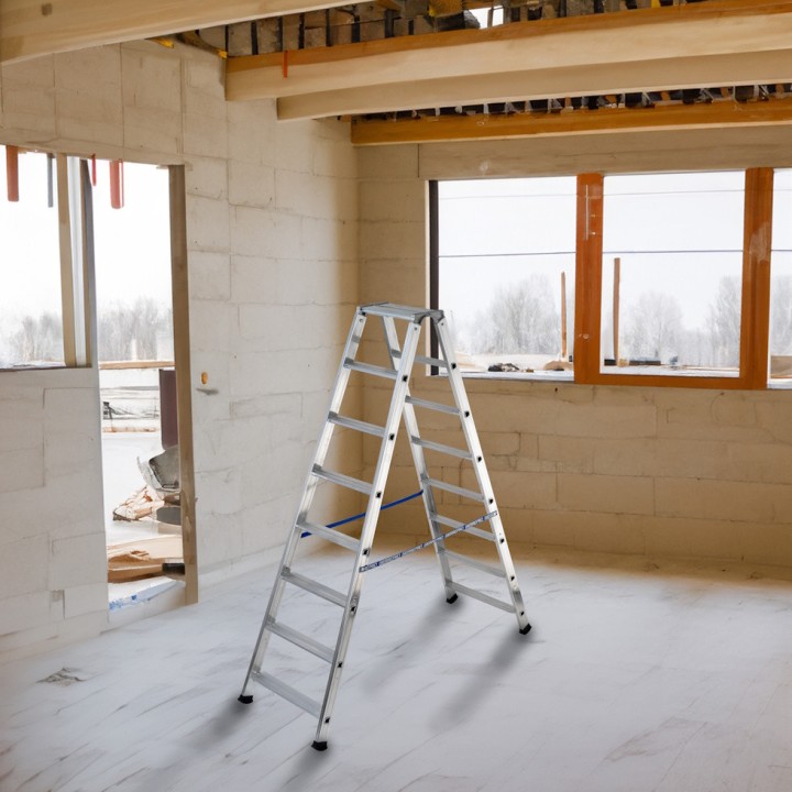 Escabeau double aluminium 8 marches, hauteur travail max. 3,36 m