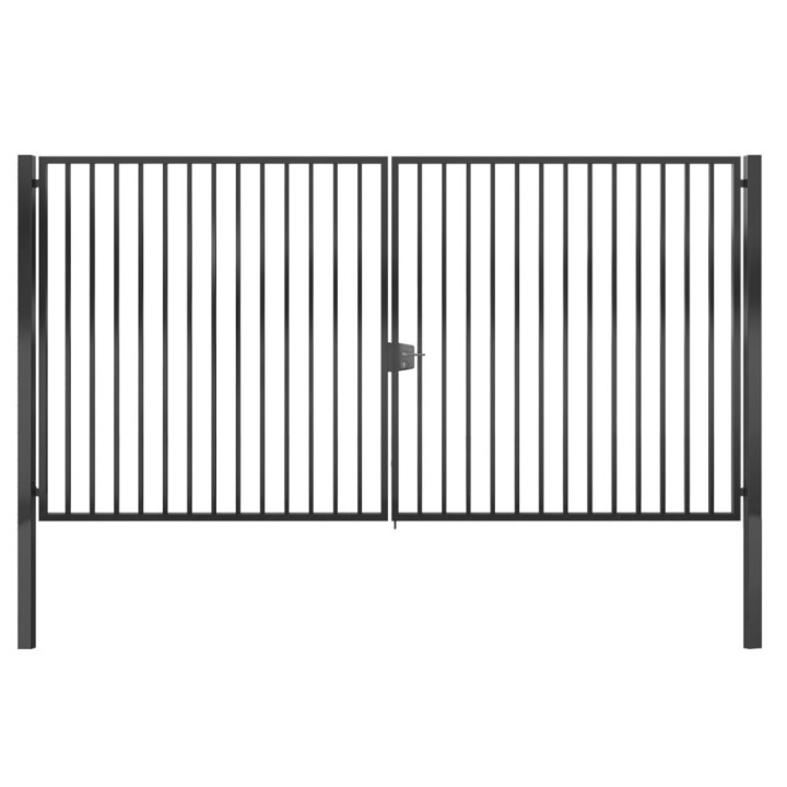 Portail 2 vantaux Gris Classic Pro Barreaudé Largeur 3m
