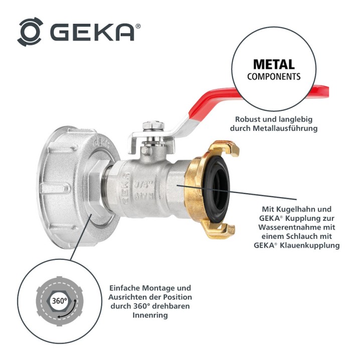 Kit GEKA plus adaptateur IBC, S60x6, a. robinet à bille, raccord GEKA