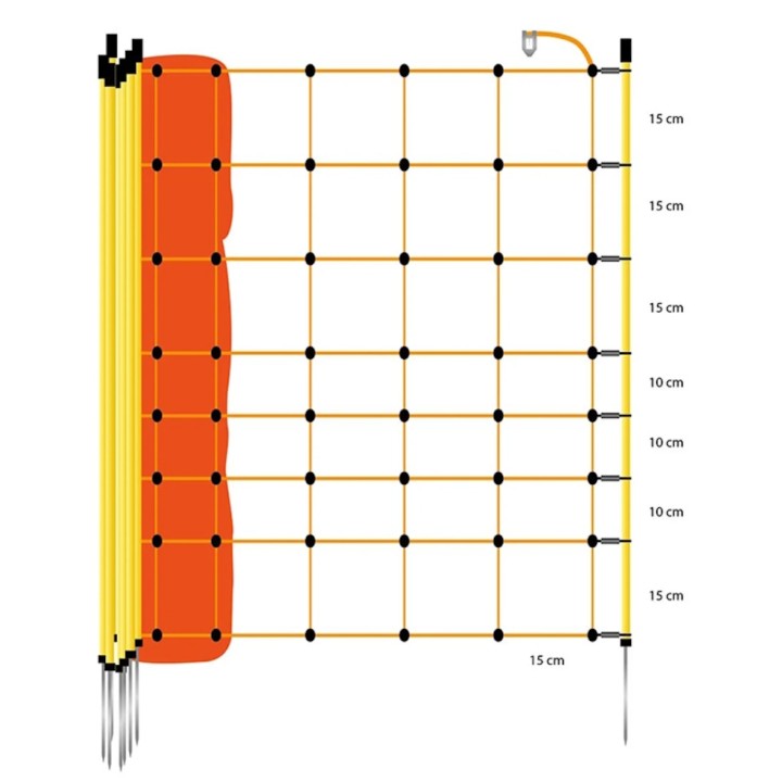 Filet moutons, orange simple pointe haut. 90 cm, rouleau de 50 m Gallagher