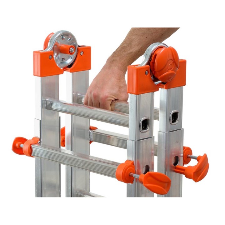Échelle multifonction télescopique aluminium 5+5 échelons, hauteur travail max. 3,70 m ou 5,70 m