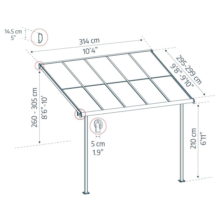 Pergola Sierra Cabrio Canopia - Structure en aluminium gris - Panneaux opaques gris