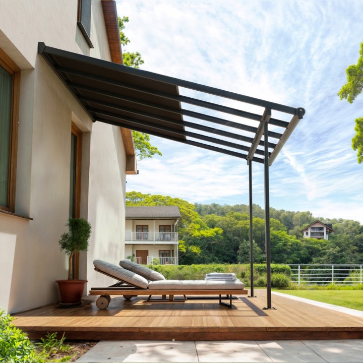 Pergola Sierra Cabrio Canopia - Structure en aluminium gris - Panneaux opaques gris
