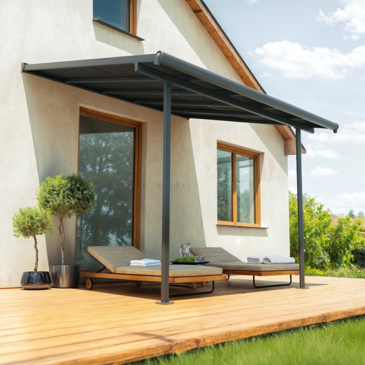 Pergola Sierra Cabrio Canopia - Structure en aluminium gris - Panneaux opaques gris