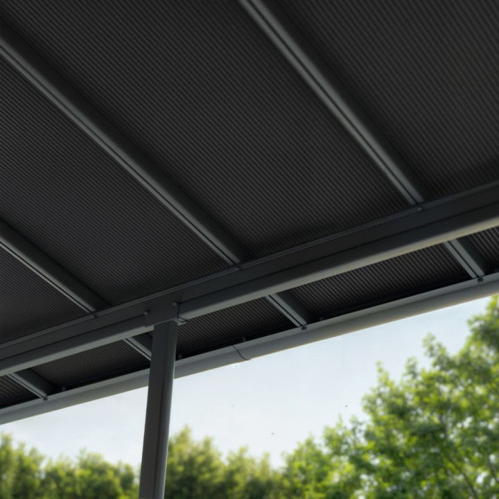Pergola Sierra Cabrio Canopia - Structure en aluminium gris - Panneaux opaques gris