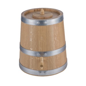 Vinaigriers en chêne verni avec robinet, cerclage galvanisé - 3 à 10 litres