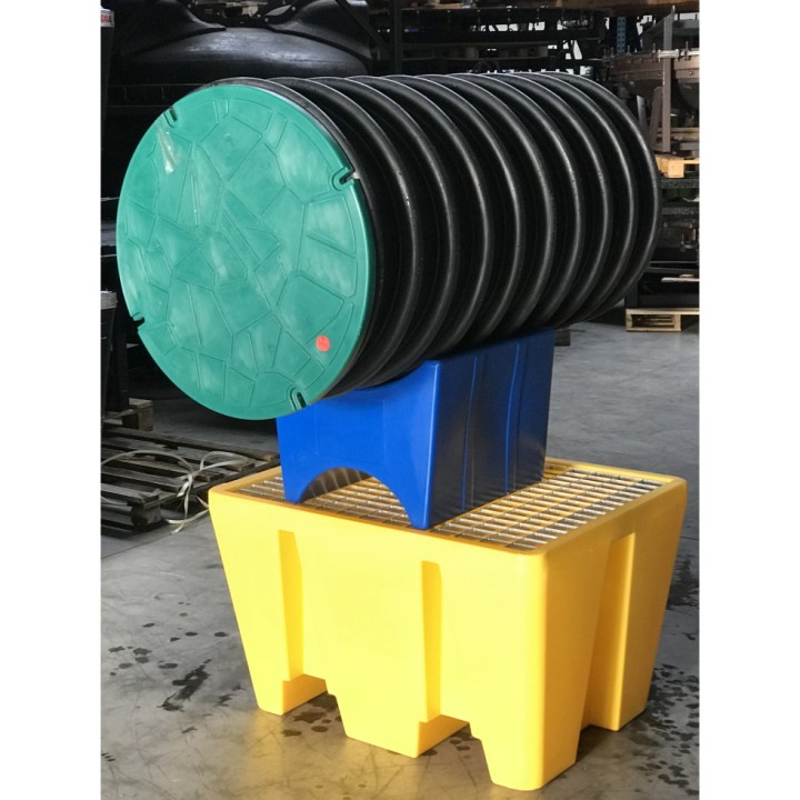 Support réversible PEHD bleu Plast'Up pour fût 60L et 200L