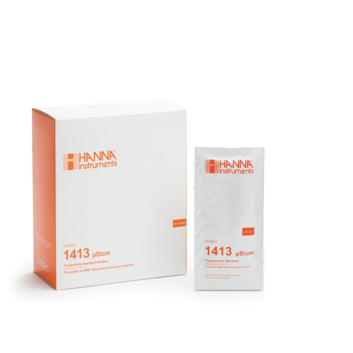 Solution d'étalonnage Hanna Instruments, conductivité à 1413 micronsS par cm, 25 sachets