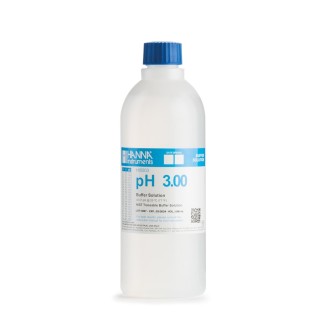 Solution tampon Hanna Instruments, pH 3,00 pH, certificat d'analyse, bouteille 500 ml