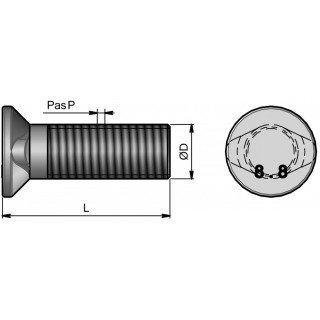 25 boulons (vis + écrou) Ø 14 mm, longueur 50 mm avec empreinte 2 ergots - Pas 200