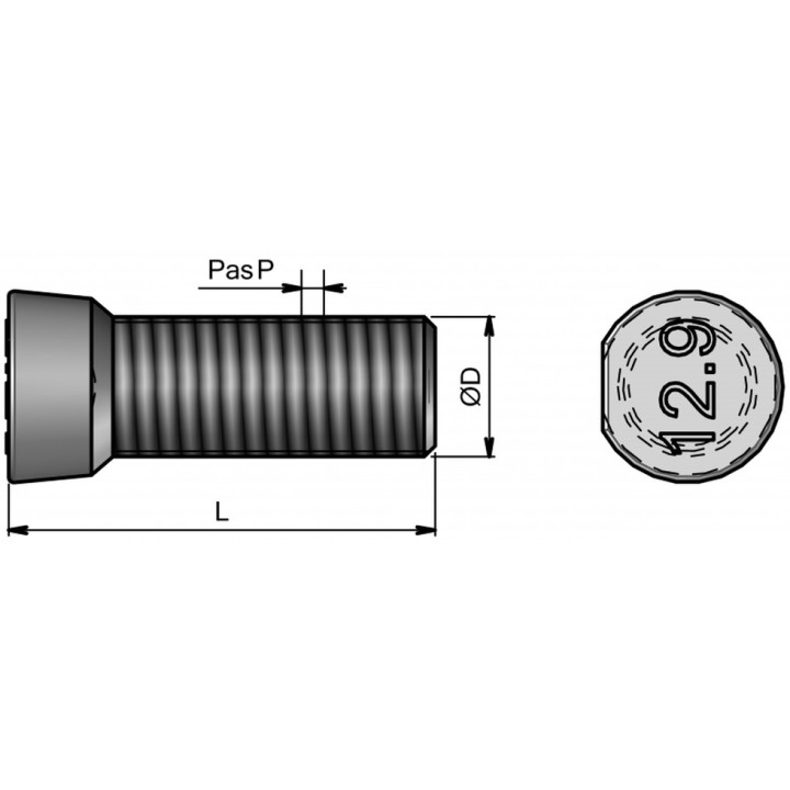 25 boulons (vis + écrou) Ø 14 mm, longueur 40 mm tête conique 1 méplat- Pas 200