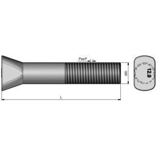 1 boulon (vis + écrou) Ø 16 mm, longueur 115 mm, tête conique 2 méplats - Pas 200