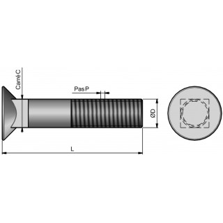 25 boulons (vis + écrou) Ø 10 mm, longueur 35 mm, tête fraisée - Pas 150