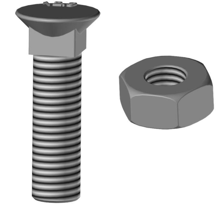 25 boulons (vis + écrou) Ø 10 mm, longueur 40 mm, tête fraisée - Pas 150
