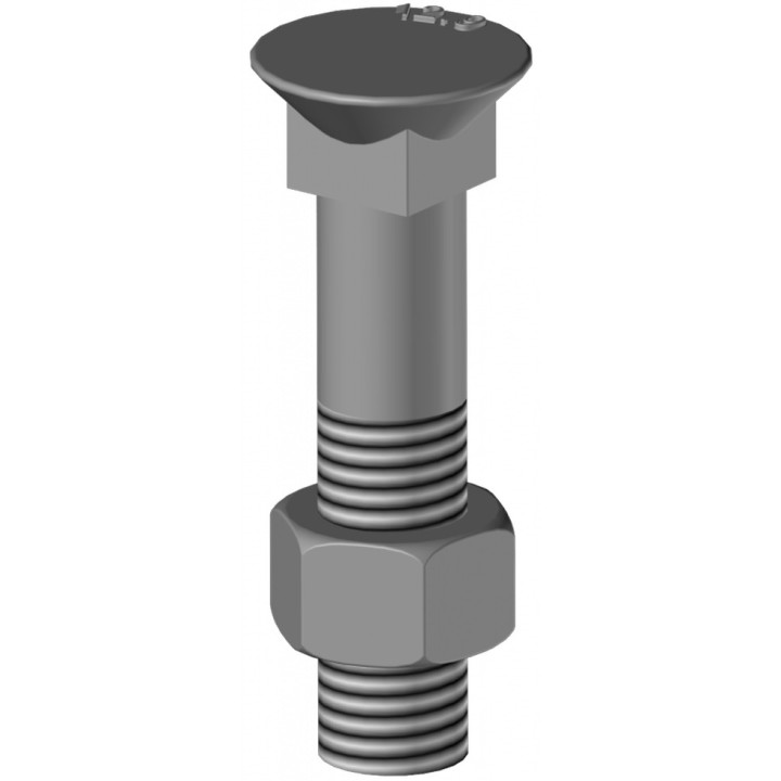 25 boulons (vis + écrou) Ø 12 mm, longueur 60 mm, tête fraisée - Pas 175