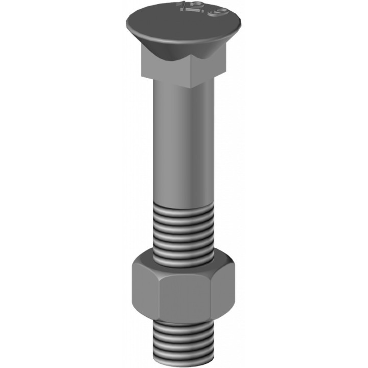 25 boulons (vis + écrou) Ø 12 mm, longueur 70 mm, tête fraisée - Pas 175