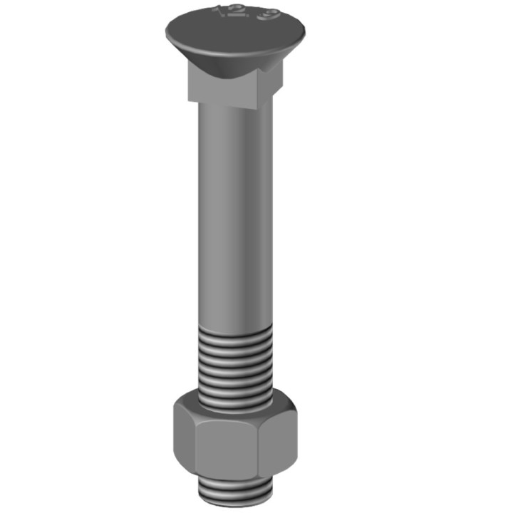 25 boulons (vis + écrou) Ø 12 mm, longueur 80 mm, tête fraisée - Pas 175