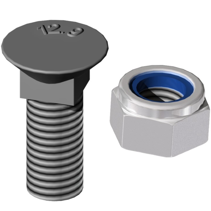 25 boulons (vis + écrou) Ø 14 mm, longueur 50 mm, tête fraisée - Pas 200