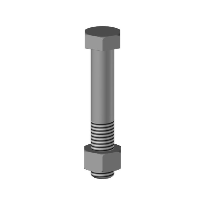 25 boulons (vis + écrou) Ø 12 mm, longueur 70 mm, tête hexagonale - Pas 175