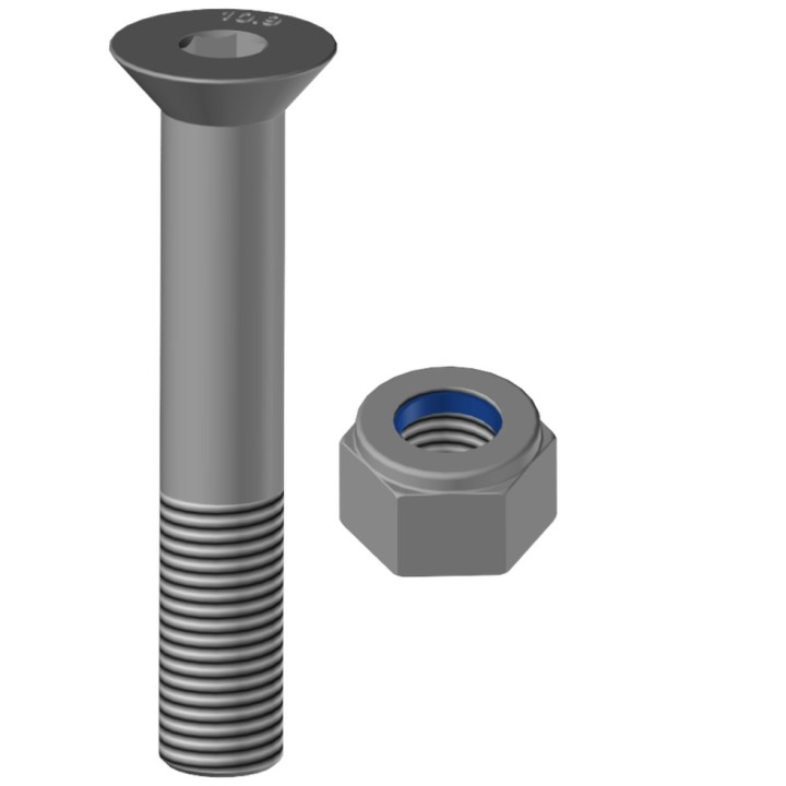 25 boulons (vis + écrou) Ø 20 mm, longueur 120 mm, tête fraisée - Pas 250