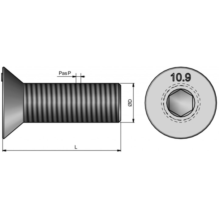 25 boulons (vis + écrou) Ø 10 mm, longueur 25 mm, tête fraisée - Pas 150