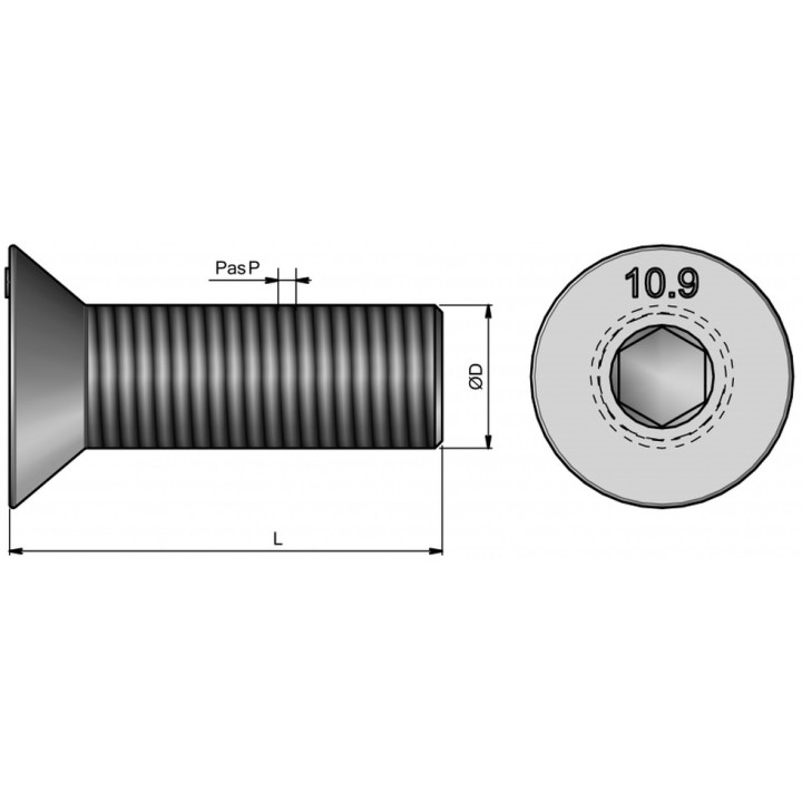 25 boulons (vis + écrou) Ø 12 mm, longueur 25 mm, tête fraisée - Pas 175