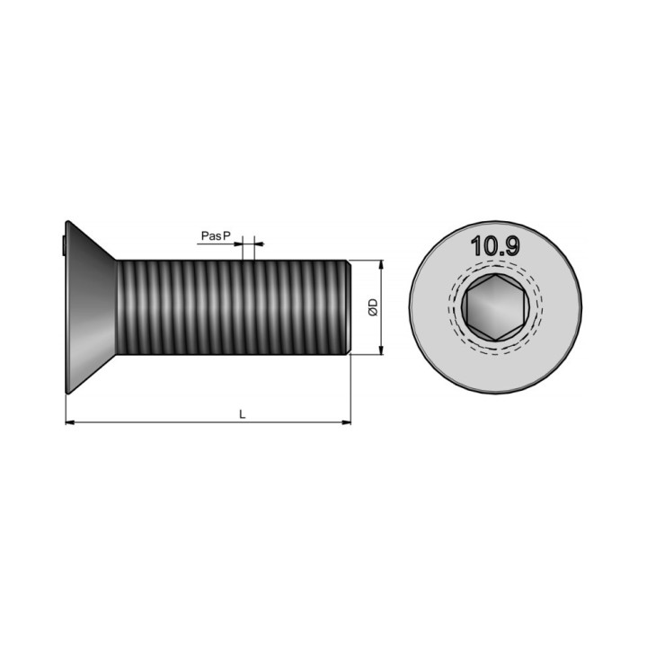 Boulon (vis + écrou), tête creuse 16 x 35 mm - Pas 150