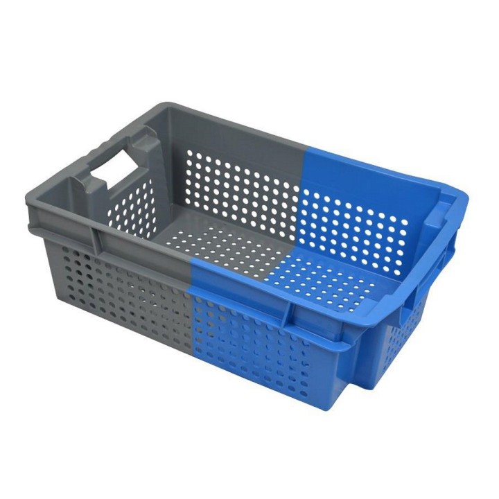 Caisse de vendange 32L ajourée - Bi-color bleu gris 60x40x20cm