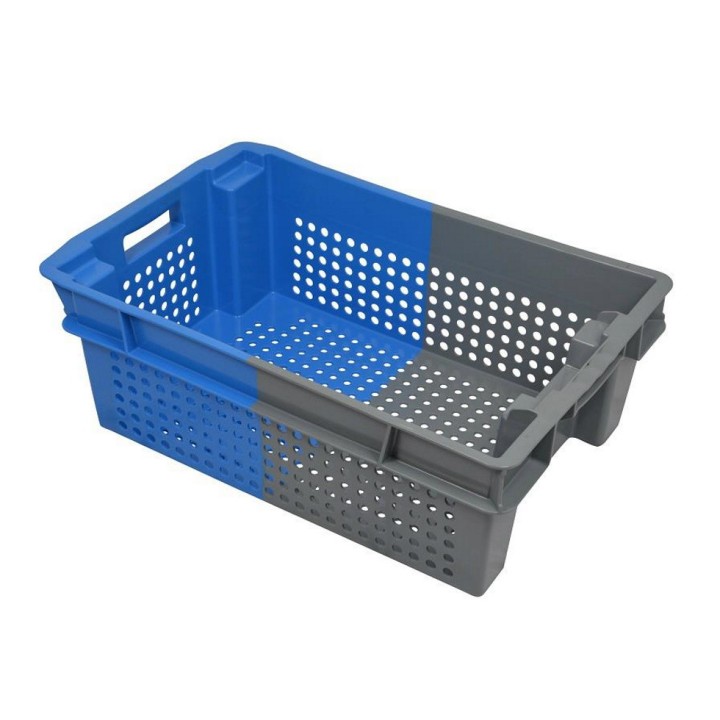 Caisse de vendange 32L ajourée - Bi-color bleu gris 60x40x20cm